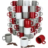 MamboCat Set van 72 EVENT stapelbare koffiemokken TRIO wit grijs rood porselein 250 ml