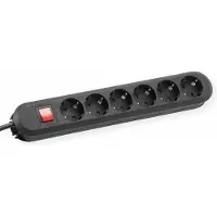 Bachmann SMART stekkerdoos 6x geaard contact, met schakelaar, zwart, 1,5 m