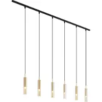 QAZQA Modern railsysteem zwart met 6 hanglampen goud met amber glas 1-fase - Slimline Loyce