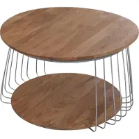 MCW MCA salontafel -P60, bijzettafel koffietafel loungetafel, metaal MDF rond Ø 70 cm ~ bruin