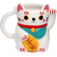 Puckator Mok - Witte Maneki Neko Gelukskat 3D Gevormd - Keramiek - 450ml