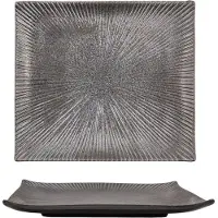 Intirilife Sushischotel serveerbord van porselein in zwart - 23 x 20,5 x 2,8 cm - Japanse sushiserveerschalen Handgemaakt Rechthoekig