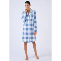 Damart - Lang nachthemd fleece Thermolactyl - Dames - Blauw - 50-52 (XL)