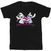 Disney Meisjes Lilo En Stitch Ohana Hart Met Engel Katoenen T-Shirt (Zwart)
