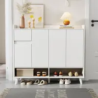 OKWISH Schoenenkast - Schoenenopberger Kast Met Deuren En Schublade - Ruime Schoenenopslag Voor Hal - 120x35x99 cm - Spaanplaat - Wit