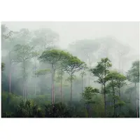 WALLARENA - Fotobehang - 150x105 cm - 3D bos mist bomen groen voor slaapkamer en woonkamer