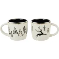J-Line mok Kerstmis Dolomiet - keramiek - wit/zwart - 2 stuks