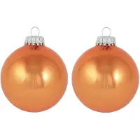Krebs Kerstballen - 24x st - oranje - 7 cm - glas - orange crunch - glans - kerstversiering