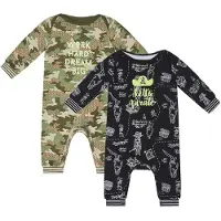 Charlie Choe - 2pack - Zwart - Bruin - Boxpak - Salopette - Kruippakje - Babypakje - Jumpsuit - Geboortepakje - Romper - Piraten - Camo - Maat 62