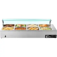 Vevor Commerciële Voedselverwarmer met 8 Bakjes (elk 8 Qt / 1/2 Formaat)