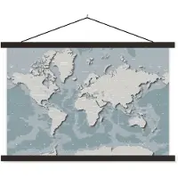 MuchoWow Wereldkaart blauw grijs schoolplaat platte latten zwart 150x100 cm - Foto print op textielposter (wanddecoratie woonkamer/slaapkamer)