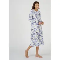Damart - Ribgebreid nachthemd, licht geborstelde binnenkant - Dames - Blauw - 38-40 (S)