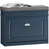 SoBuy Schoenenbank FSR82-L-B – Blauw Halmeubel met Klep, Lade, Kussen en Haak – 75 x 24 x 52 cm