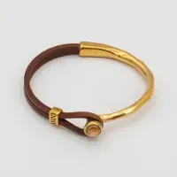 Qoss Armband Coco Maat L – Handgemaakt Buffelleer met 6 mm Steen | Magneetsluiting | Nikkelvrij | Goudkleurige Plating | Canyon
