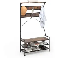 Costway 184 cm kapstok met schoenenrek, schoenenrek met garderobe, kledingrek met zitbank, incl. 11 haken, voor hal, woonkamer, slaapkamer, metalen frame (bruin)