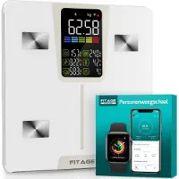 FITAGE LED Weegschaal Wit - Personenweegschaal Digitaal - Slimme Weegschaal met 17x Lichaamsanalyse - Weegschalen - App