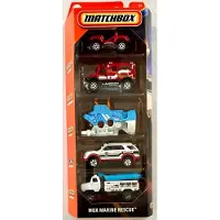 Matchbox 5 IN BOX MBX MARINE RECUE METAL (1:64) CLIFF HANGER, 4x4 SCRAMBULANCE,DEEP DIVER, FORD EXPLORER, RAPID RESCUE 5-PACK