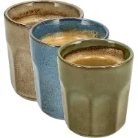 Discountershop Koffiekopjes Set van 3 – Blauw Groen Beige Glazuur Bekers 200ml Zonder Oor – Keramische Espresso Kopjes en Cappuccino Bekers – Aardewerk Koffiemokken – Voor Koffie, Thee en Horeca