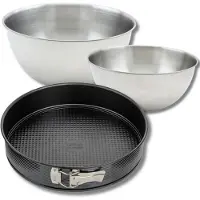 Zenker Set bestaande uit 1 taartvorm 30 cm, 1 spatel en 2 mengkommen van roestvrij staal Fackelmann