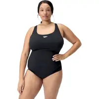 Speedo Endurance+ Medalist Dames Sportbadpak Plus Size - Kleurvast Badpak Dames Grote Maten - Chloorbestendig Zwempak Dames - Sportbadpak Dames met Medalist-rug - Zwart - 52