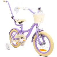 Sun baby Flower Bike Fiets voor een meisje van 3 tot 5 jaar, 14 inch Lavendel, met fietsbel, zijwieltjes, duwstang en stuurmandje