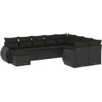 vidaXL 10-delige loungeset voor de tuin met kussens, zwart, polyrotan