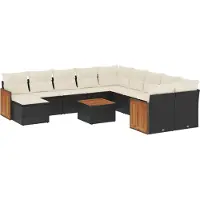 vidaXL 12-delige Loungeset met kussens poly rattan zwart