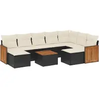 vidaXL 10-delige loungeset voor de tuin met kussens, zwart, polyrotan