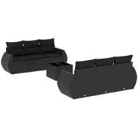 vidaXL 7-delige tuinmeubelset met kussens, zwart, polyrotan