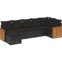 vidaXL 7-delige tuinmeubelset met kussens, zwart, polyrotan