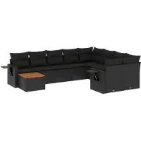 vidaXL 10-delige loungeset voor de tuin met kussens, zwart, polyrotan