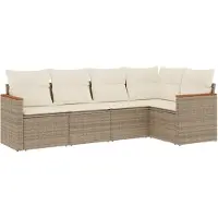 vidaXL 5-delige Loungeset met kussens poly rattan beige