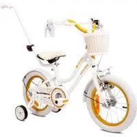 Sun baby Heart Bike Fiets voor een meisje van 3 tot 5 jaar, 14 inch Wit Goud, met fietsbel, zijwieltjes, duwstang en stuurmandje