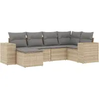 vidaXL 6-delige Loungeset met kussens poly rattan beige