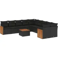 vidaXL 11-delige tuinmeubelset met kussens, zwart, polyrotan