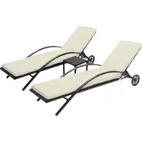 Mendler Set van 2 ligbedden, model HWC-E27, relaxstoelen voor de tuin, van polyrotan, kleur zwart, met kussens in crème-beige