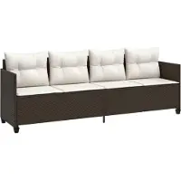 vidaXL Zonnebed met kussen, bruin, van polyrotan