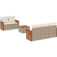 vidaXL 6-delige tuinmeubelset met kussens, beige, polyrotan