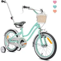 Sun baby Heart Bike Fiets voor een meisje van 4 tot 6 jaar, 16 inch Mint, met fietsbel, zijwieltjes, duwstang en stuurmandje