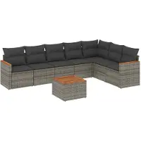 vidaXL 8-delige tuinmeubelset met kussens, grijs, polyrotan