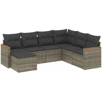 vidaXL 7-delige tuinmeubelset met kussens, grijs, polyrotan