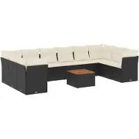 vidaXL 11-delige tuinmeubelset met kussens, zwart, polyrotan