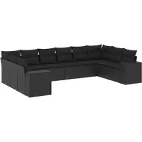 vidaXL 10-delige loungeset voor de tuin met kussens, zwart, polyrotan