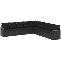 vidaXL 9-delige tuinmeubelset met kussens, zwart, polyrotan