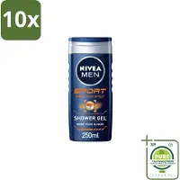 Nivea 10 x MEN – Douchegel – Sport – 250 ml - Grootverpakking - Sportdouchegel - Fris Na Sporten - Verkoelend Na Inspanning - Mannelijke Limoengeur - Huid En Haar Verzorging