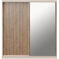 Vente-unique Kast met 2 schuifdeuren - Met spiegel - B203 cm - Kleur: Beige en naturel - CALOWI