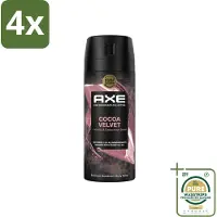 Axe – Deodorant – Cocoa Velvet – 150 ml - Voordeelverpakking - 4 stuks - Frisheid - Lichaamsgeur