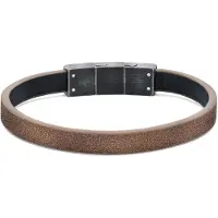 Frank 1967 7FB-0848 – – Leren Armband heren – Bruin – Met Stalen Delen – Vintage