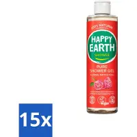 Happy Earth – Douchegel – 100% Natuurlijk Floral Patchouli – 300 ml - Bulkverpakking - 15 stuks