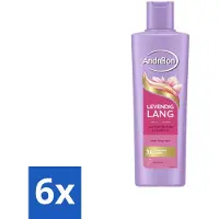 Andrélon 6 x – Shampoo – Levendig Lang – 250 ml - Lang Haar Verzorging - Haar Versterken - Biotine Shampoo - Haarbreuk Voorkomen - Gespleten Punten